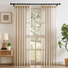 Fapliglisy Pleated Linen Curtains 95 Inches Long For Living Room Creamy White