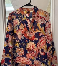 Tory Burch Floral 100% Cotton Colorful Tunic Size 2 Long Sleeve