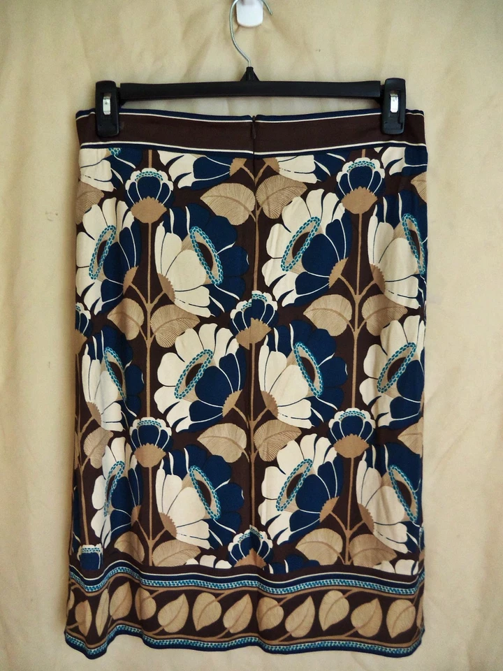 Falda de seda forrada estampado floral azul y marrón gráfico Trina Turk años 90. Talla 6. Foto 2 de 4