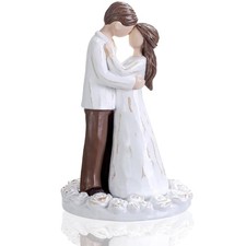 Wedding Cake Toppers Bride and Groom Gift, Hand-Painted Resin Sculpture of Em...
