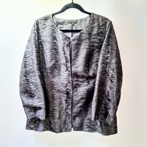 Eileen Fisher Loop & Hook Blazer Jacke Langarm Mantel Gr. L anthrazit grau