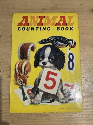 Animal Counting Book Vintage 1960s Childrens Board Book Froebel-kan Co Japan MW