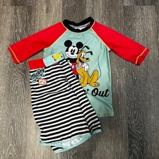 Disney Store Mickey Mouse Pluto Rash Guard Swim Shirt  Trunk Set UPF 50 Kids 7