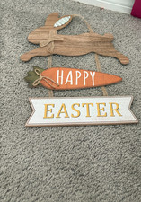 Bunny Carrot Sign EASTER Wooden MDF Hanging Sign by a Ribbon