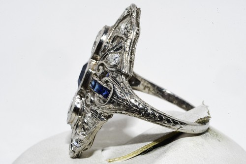 $9,500 Platinum 1.91CT Antique Art Deco Natural Ceylon Sapphire & Diamond Ring - 第 3/8 張圖片