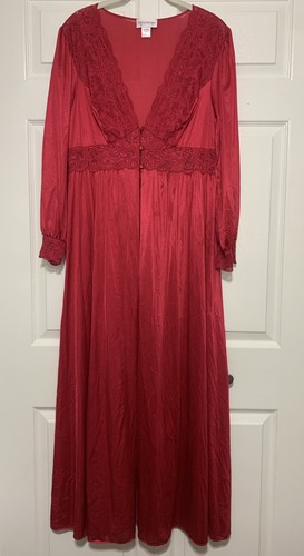 Vintage Shadowline durchgehendes Kleid rot Langarm Maxi Nachthemd Cottagecore Large - Bild 1 von 6