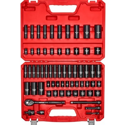 Impact Socket Set 3/8'' Drive, 64-Piece Standard SAE 5/16 to 1 inch & Metric 6...