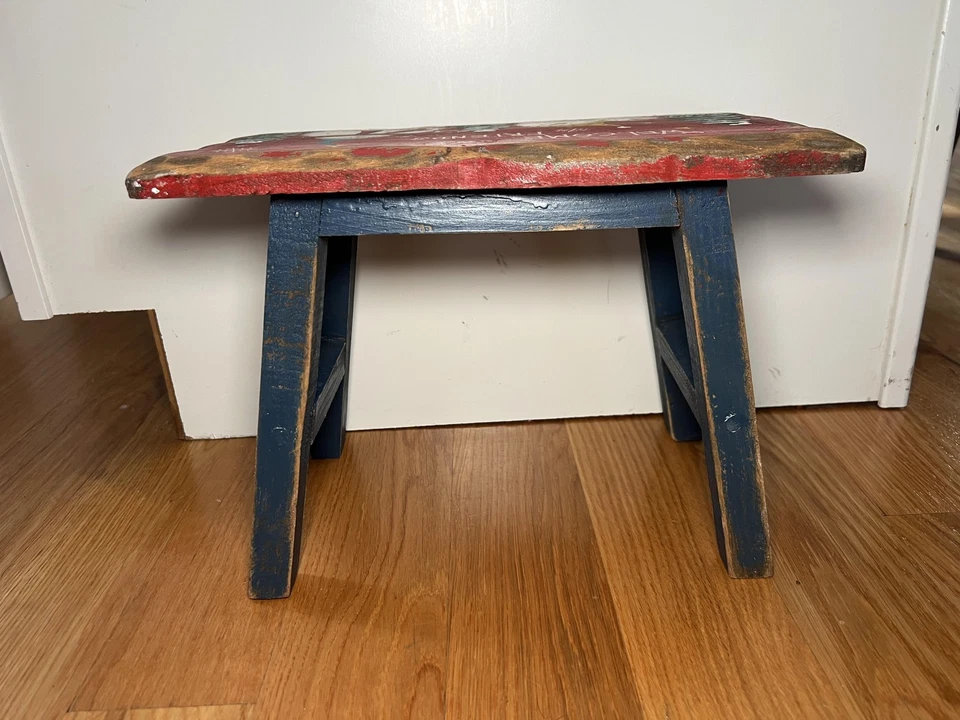 Rustic Primitive Wooden Christmas Bench Stool Welcome Friends Snowman Decor - Image 3 of 4