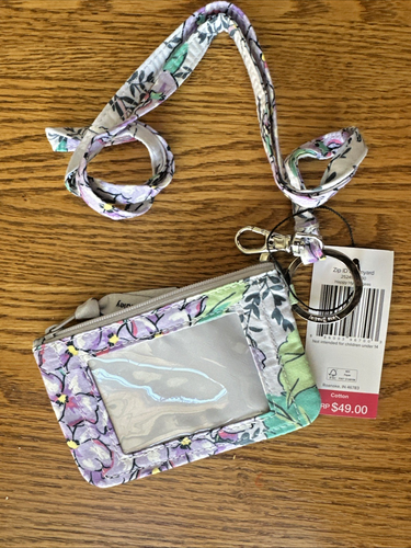 Vera Bradley ZIP ID & LANYARD Happy Hydrangeas mini wallet Floral EXACT NEW - Picture 2 of 11