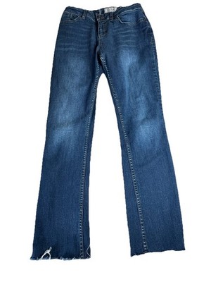 FatFace Women 10R Straight Leg Jeans Dark Wash Raw Hem Stretch Blue Denim Sz 10