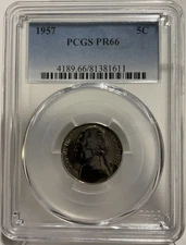 1957 5C Proof Jefferson Nickel PCGS PR66