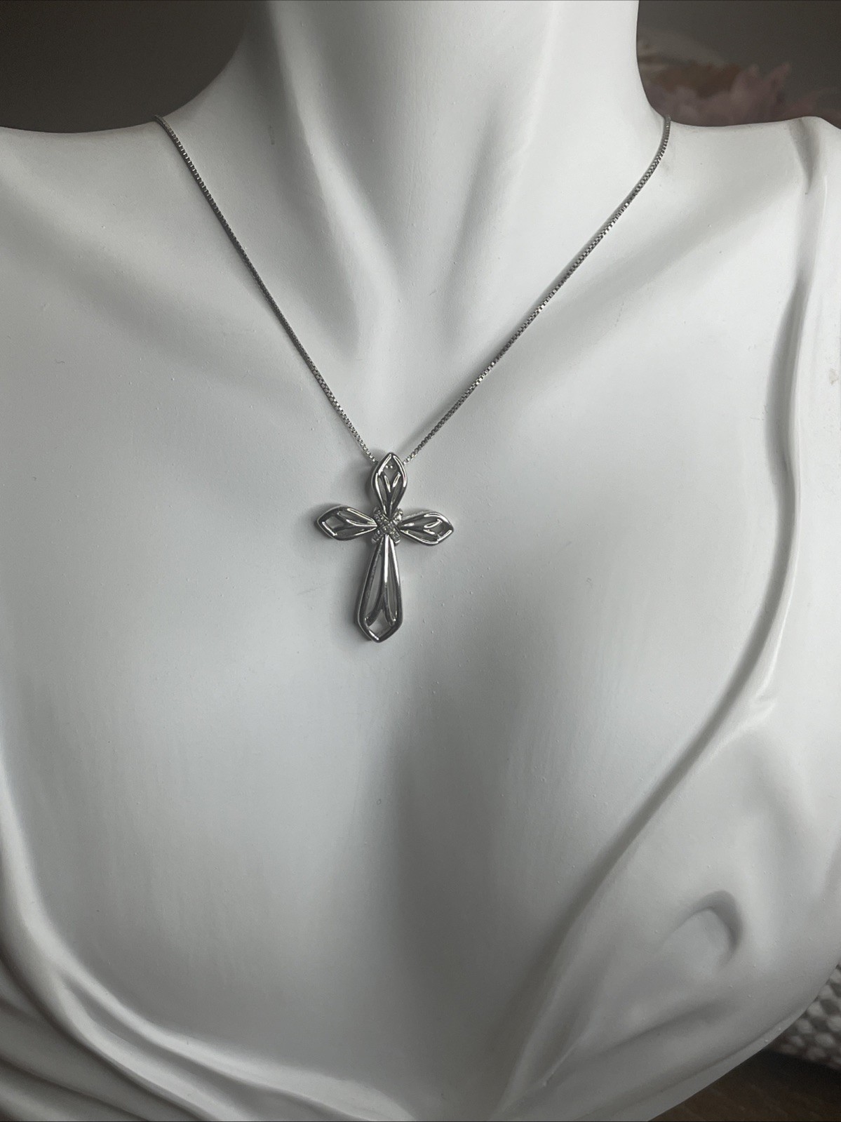 Solid Sterling Natural Diamond Accented Cross Pen… - image 2