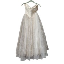 Vintage Lace Tulle Wedding Gown Strapless Sweetheart Balletcore Ivory
