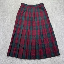 VTG Talbots Midi Skirt Womens Size 12 Red Green Plaid Pleated 100 Worsted Wool