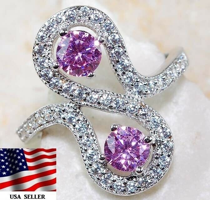 3CT Heat Treated Pink Topaz 925 Solid Sterling Silver Ring Sz 8 &5-3