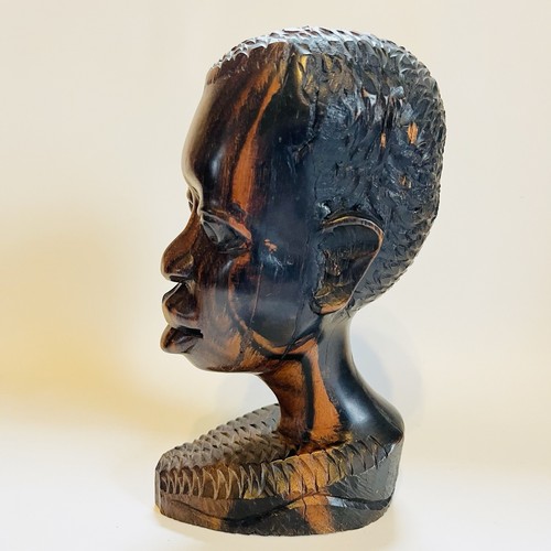 Hand Carved African Ebony Wood Sculpture 7” Male Boy Head Vintage Nigeria - Picture 3 of 10