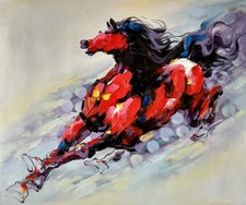 Original Oil Painting of Akhal-Teke Graffiti Wall Art Abstract  Deco 50 x60cm