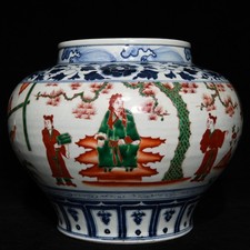 Yuan dynasty red green colorful Porcelain Character Story pattern crock pot jar