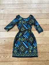 Vintage Y2K 90s Green Patterned Geometric Bodycon Evening Dress Large