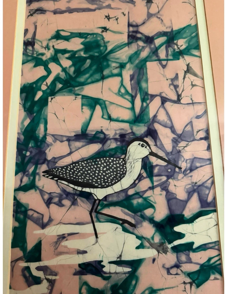 Serigrafía Shore Bird Print vintage de los años 80 por R Merett - Firmado, marco original 16”x30” Foto 4 de 4