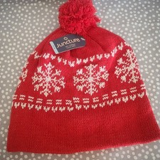 NWT SNOWFLAKE knit beanie hat ski cap w/ pom fleece-lined Juncture