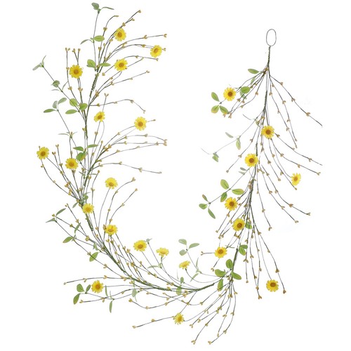 LLZLL Frühling Gänseblümchen Girlanden - 5 Fuß/60 Zoll lang gelb mit grünen Blättern und Pip...