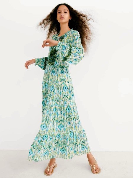 Zara Boho Long Dress Cottagecore Gypsy Summer Sleeve Resort Peasant Sz 12-14