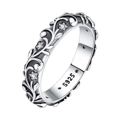 Orstarry S925 Sterling Silber Vintage Muster geschlossener Ring für Damen Original Finne