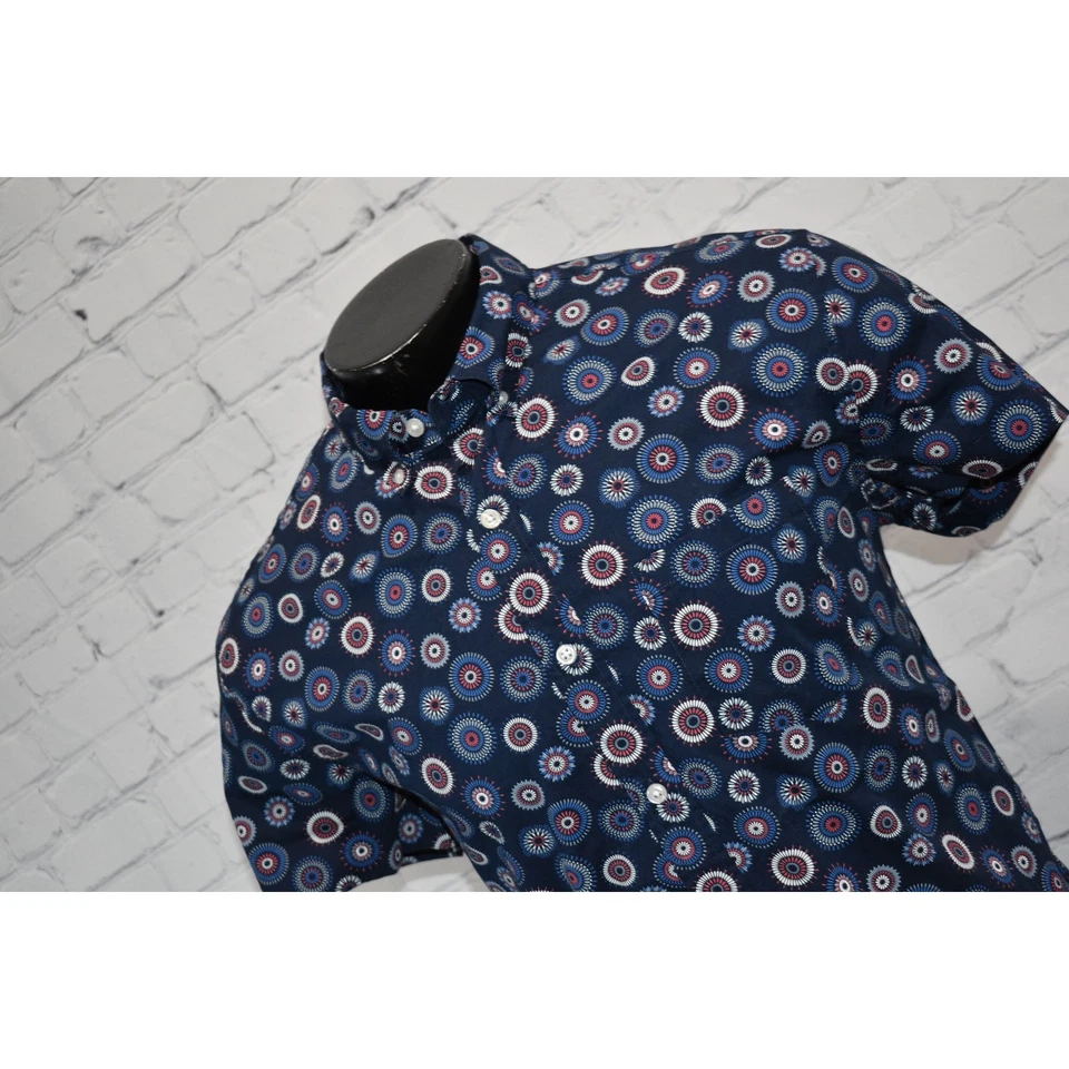 J Crew Dress Shirt Mens Size Small Flex Washed Slim Fit Blue Floral Geometric - Image 4 of 4