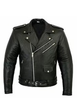 Men's Motorcycle Leather jacket Genuine Buffalo Skin Brando Style Black Biker