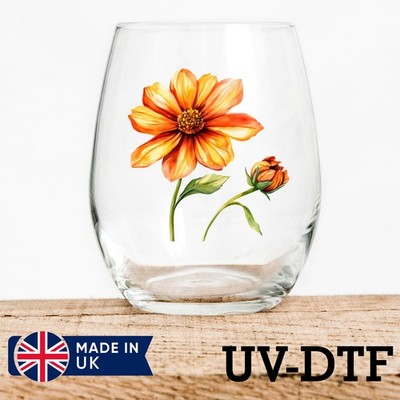 Orange Blume 8 Stück UV DTF Aufkleber - Glas Laptop Becher Tasse lb44
