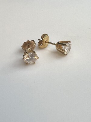 Klassische runde weiße Zirkonia Everyday 14 Karat Gelbgold Ohrstecker 