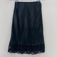 WONDER MAID Half Slip Small Satin Scallop Lace Hem Elastic Waist Black
