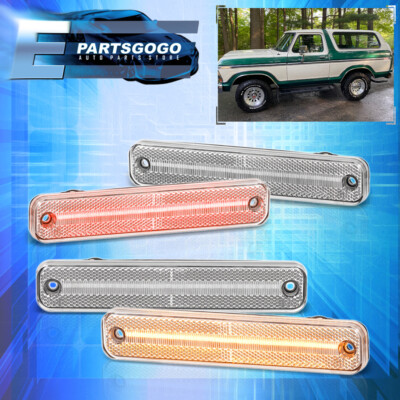 LED Side Marker Light Set - Clear Lens, Amber, Fits 1975-1983 Ford F-Series & Econoline