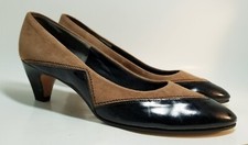 Vintage 80s Womens Hush Puppies Pumps Shoes NOS Size 7 Narrow Black Tan Unworn