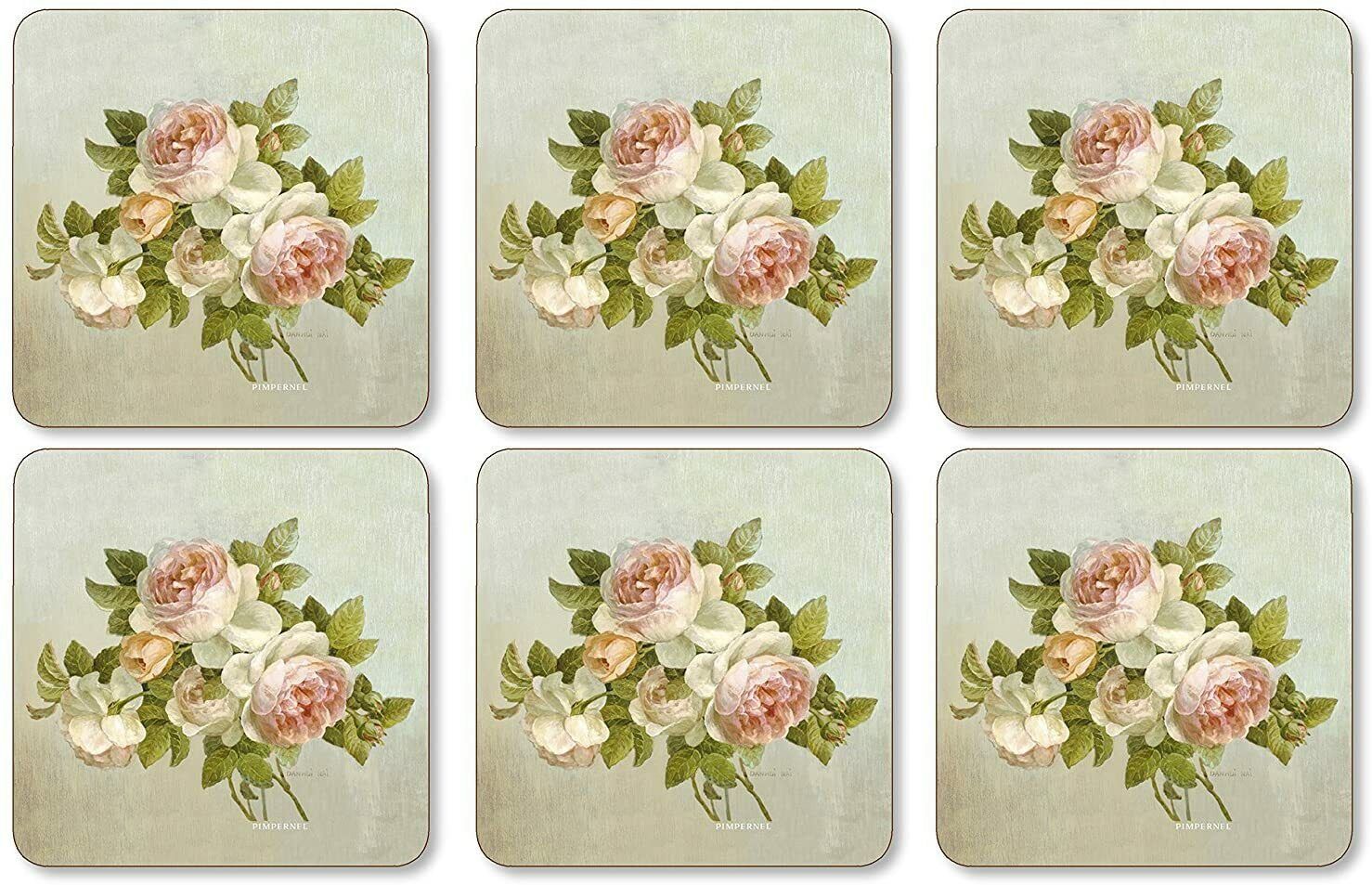 Pimpernel Antique Roses Collection Cork-Backed Coasters - Set of