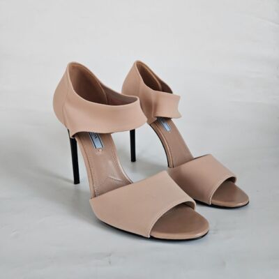 Prada nude neoprene ankle sandal heels, 37.5