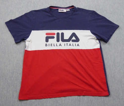 FILA Shirt Adult Large Blue White Red Spellout Striped Colorblock Biella Italia