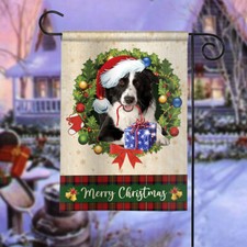Border Collie Dog Merry Christmas Flag, Border Collie Dog Christmas Wreath Flag