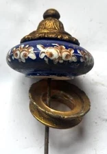 Antique French clock ormolu handpainted urn pediment/cap  - clockmakers spares