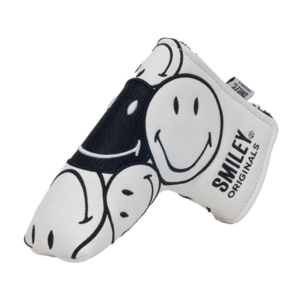 Smiley Originals Stacked Blade Putter Headcover White Novelty Golf Plush Lined