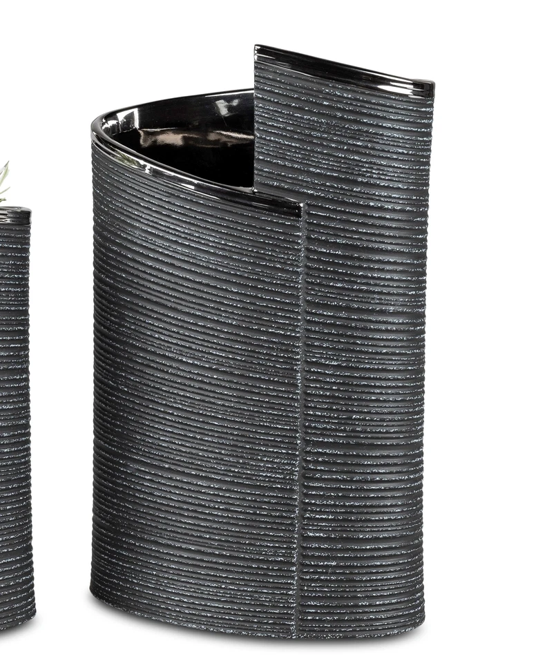 Deko Vase ANTHRAZIT WRAP H. 29cm B. 18cm silber grau Keramik Formano