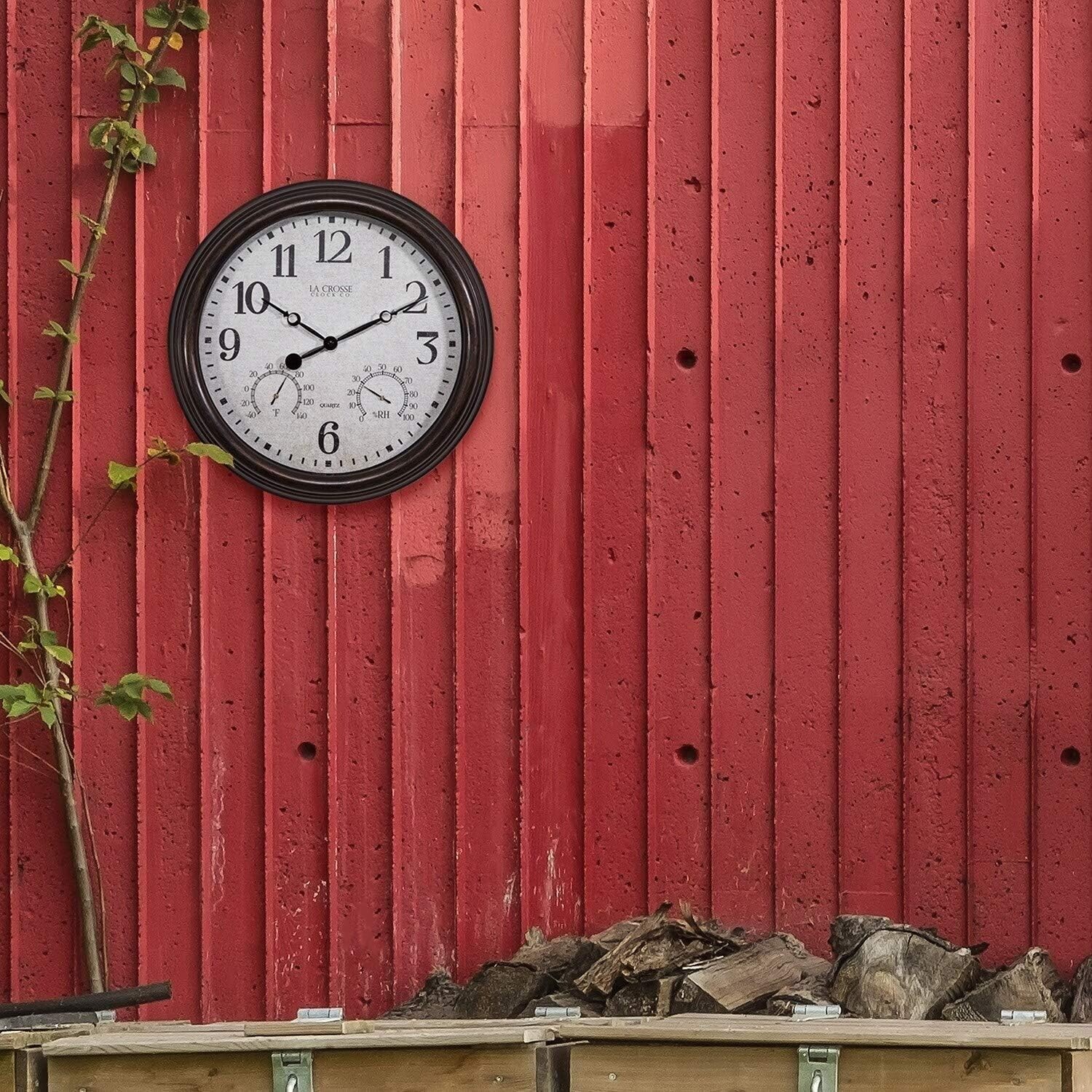 404-3015 La Crosse Clock Co. 15" Indoor/Outdoor Wall Clock with Temp/Humidity