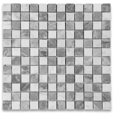 C247XH Carrara White Bardiglio Gray Marble 1x1 Checkerboard Mosaic Tile Honed