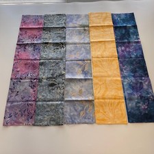 5 BATIK Fat Quarters Blue Green Yellow Red Cotton Fabric Bundle