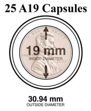 25 Genuine A19 Round AirTite Coin Capsule Direct Fit US Cent Penny 19mm Inside