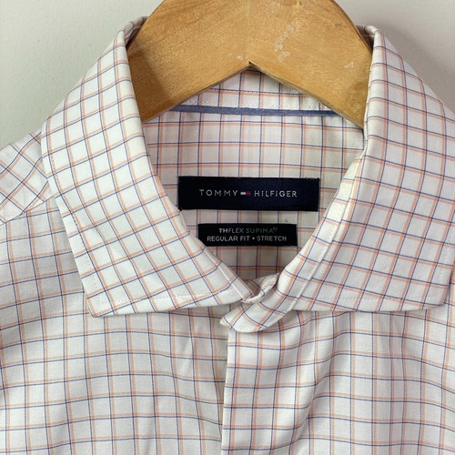 Tommy Hilfiger Dress Shirt Mens 15.5 Fits Large Pink Check THFlex Supima Stretch - Picture 6 of 14