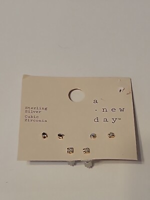 A New Day Sterling Silver Tone Cubic Zirconia Set of Stud