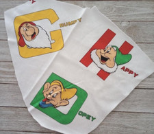 Disney dwarfs fun fabric scrap (3) 4 inch flannel back #1000