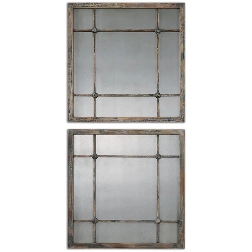 Uttermost Saragano Square Fir Wood Mirrors in Distressed Slate Blue (Set of 2) - Picture 1 of 5